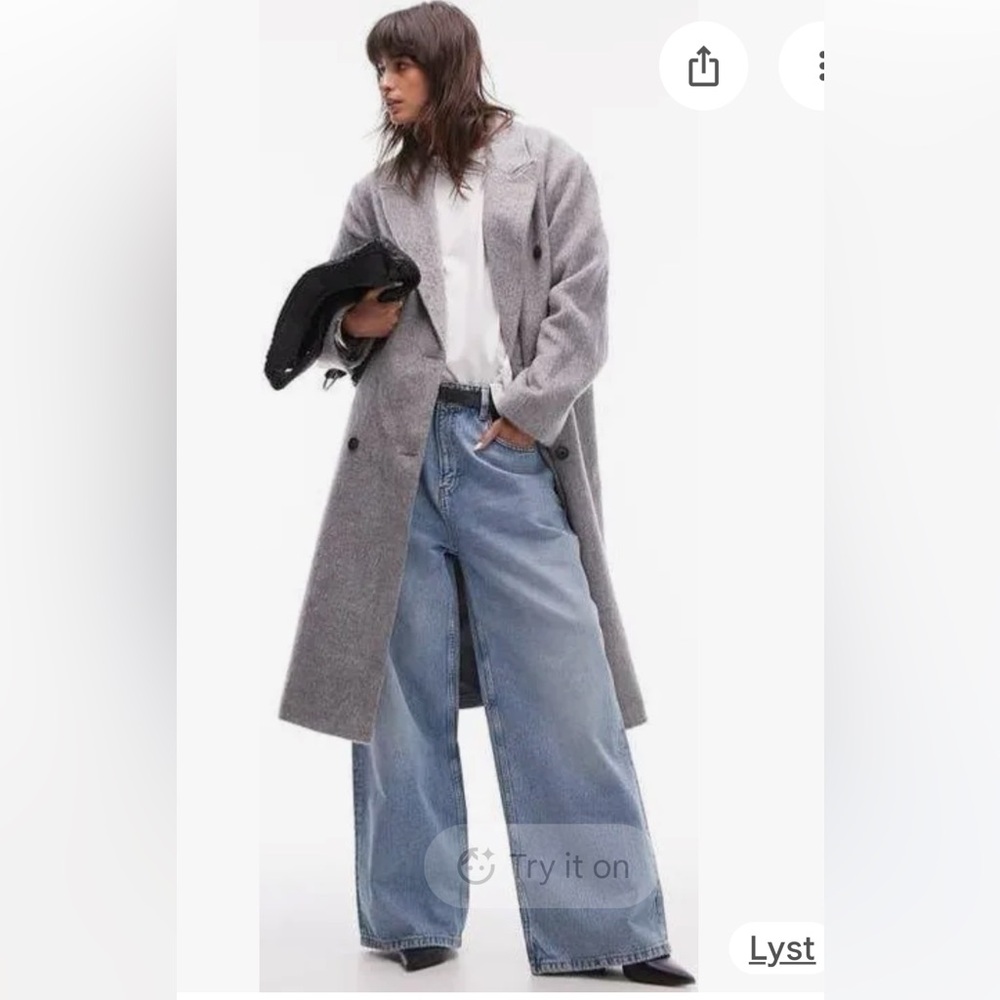 TOPSHOP Double Breasted Brushed Coat Long Gray Size 4-6 US New
